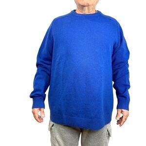 Lands End Wool Crewneck Sweater Solid Blue Long Sleeves Winter